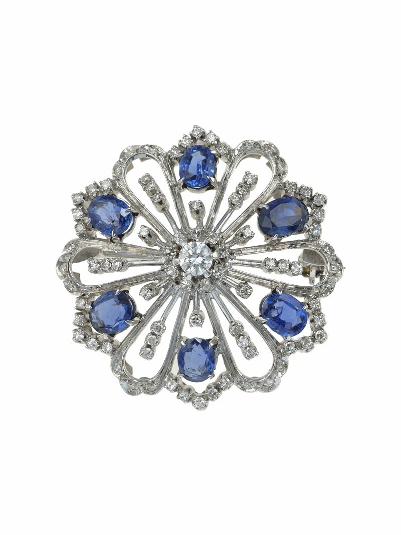 Sapphire and diamond brooch  - Auction Fine Jewels - Cambi Casa d'Aste