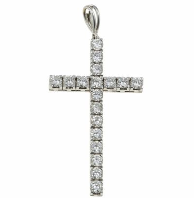 Pendente a croce con diamanti in oro bianco 750/1000