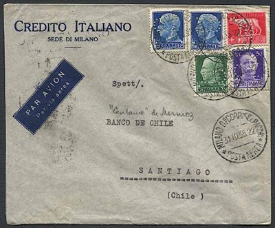 1935, Servizio Aereo Francia–cile, Busta da Milano per Santiago del Cile