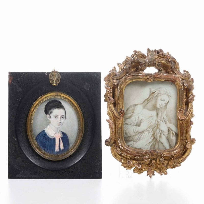 Miniatura e piccola stampa in cornice dorata  - Auction Antique September - Cambi Casa d'Aste