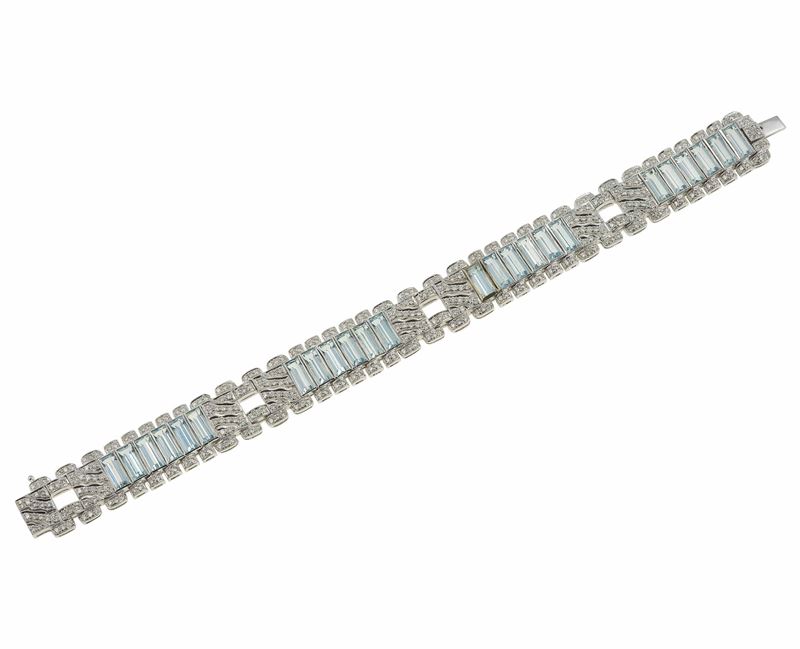 Diamond and aquamarine bracelet  - Auction Fine Jewels - Cambi Casa d'Aste