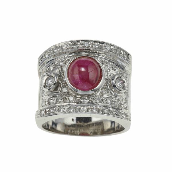 Cabochon ruby and diamond ring