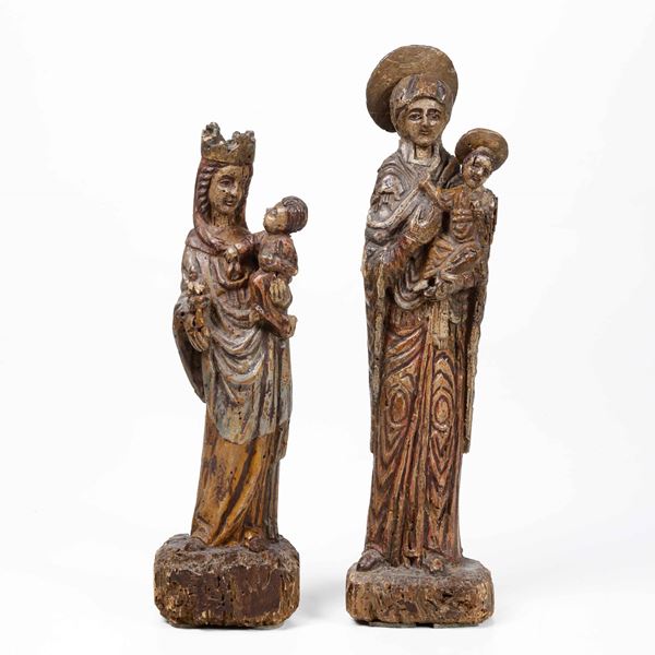 Due Madonne con Bambino, nei modi della scultura medievale. XIX-XX secolo