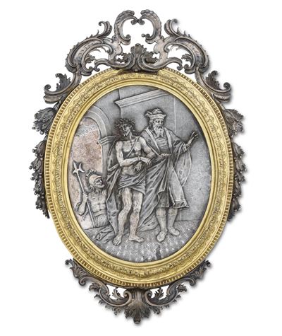 Importante Placca con Raffigurazione di Gesù Condotto in Giudizio dal Sacerdote Anna. Oreficeria ...