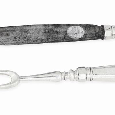 Coltello e Forchettone da Arrosto. Genova, XVIII Secolo. Marchio della "torretta" con Datario Con...