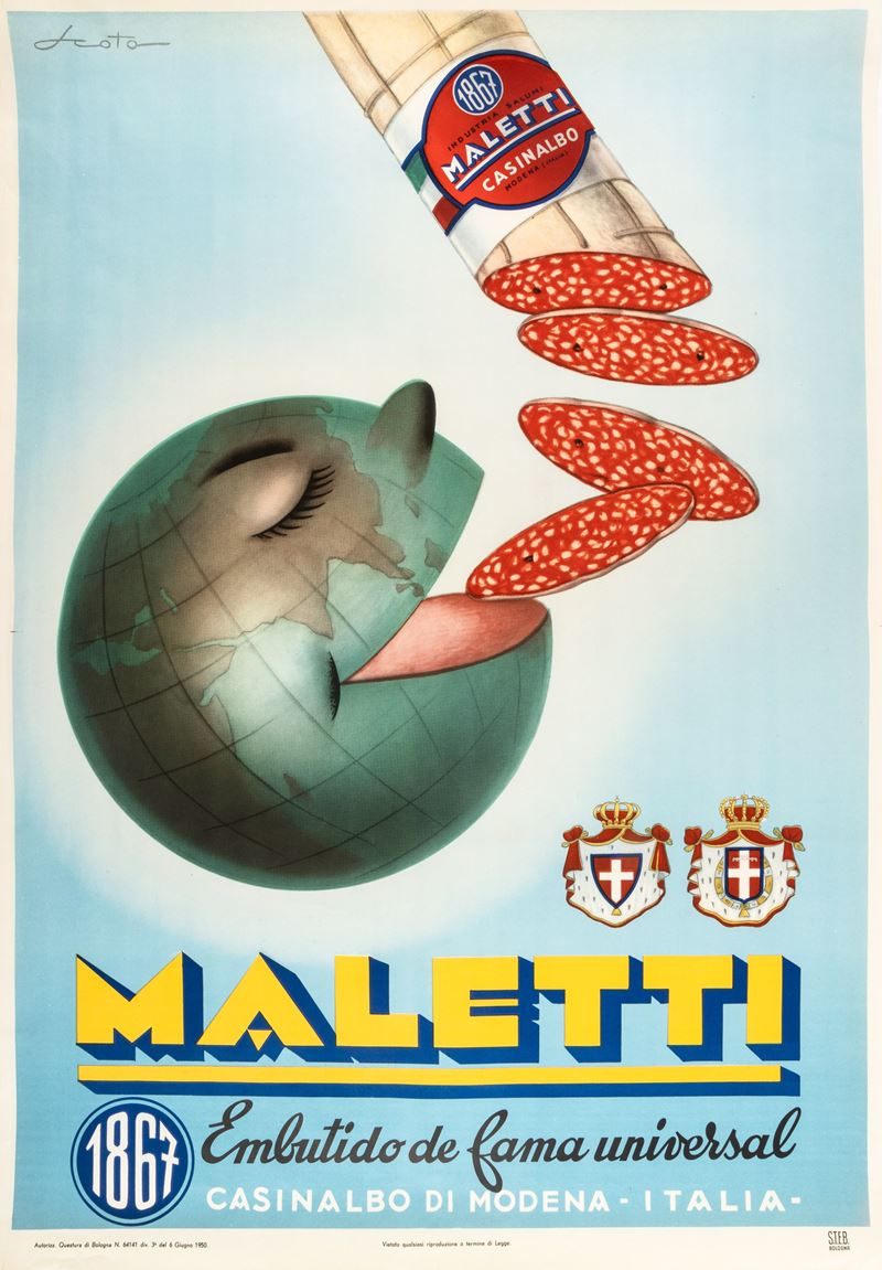 Artista non identificato : Maletti salami -  Embutido de fama universal.  - Asta POP Culture e Manifesti d'epoca - Cambi Casa d'Aste