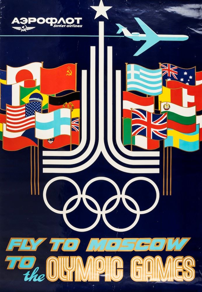 Freeman : Aeroflow - Fly to Moscow Olympic Games.  - Auction POP Culture and Vintage Posters - Cambi Casa d'Aste