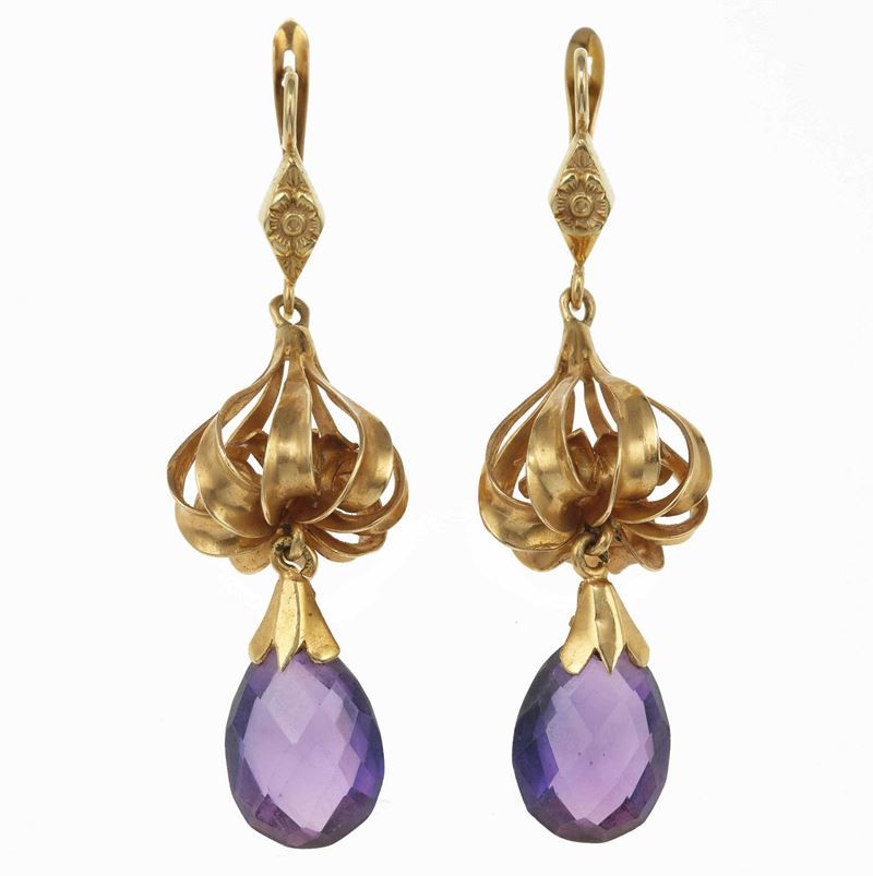 Pair of glass pendant earrings  - Auction Jewels - Cambi Casa d'Aste