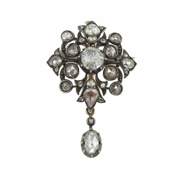 Rose-cut diamond, gold and silver brooch/pendant