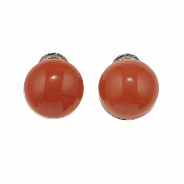 Pair of coral and gold earrings