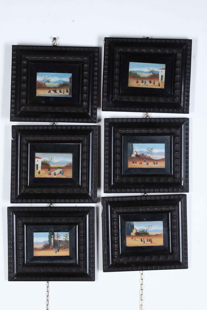 Lotto composto da sei dipinti con scene ottocentesche  - Asta Dipinti del XIX-XX secolo - Cambi Casa d'Aste