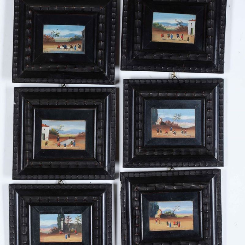 Lotto composto da sei dipinti con scene ottocentesche  - Asta Dipinti del XIX-XX secolo - Cambi Casa d'Aste