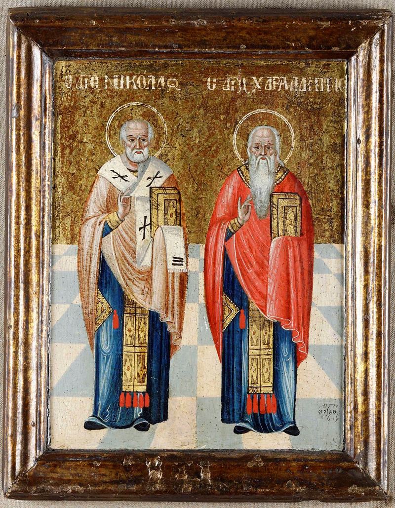 Icona raffigurante due santi, Russia, XIX secolo  - Asta Dipinti Antichi - Cambi Casa d'Aste