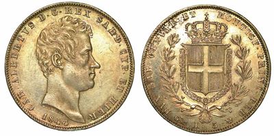 Regno di Sardegna. Carlo Alberto di Savoia, 1831-1849. 5 Lire 1844. Genova.