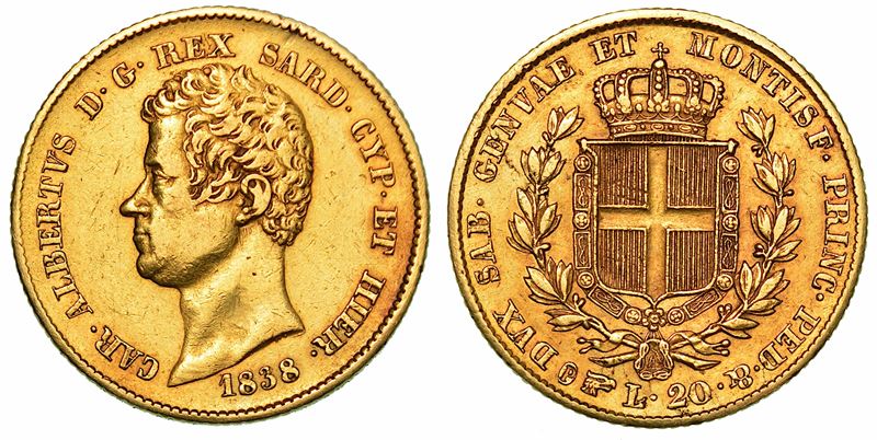 REGNO DI SARDEGNA. CARLO ALBERTO DI SAVOIA, 1831-1849. 20 Lire 1838. Torino.  - Asta Numismatica - I - Cambi Casa d'Aste