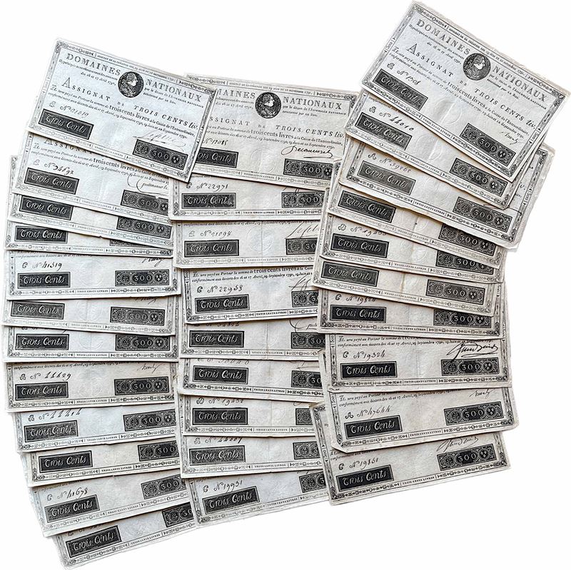 FRANCIA - RIVOLUZIONE. Lotto di 31 Assignat de Trois Cents livres 1791.  - Asta Numismatica - I - Cambi Casa d'Aste