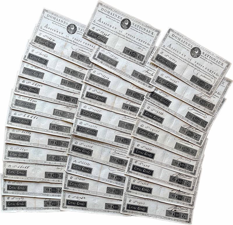 FRANCIA - RIVOLUZIONE. Lotto di 31 Assignat de Trois Cents livres 1791.  - Asta Numismatica - I - Cambi Casa d'Aste