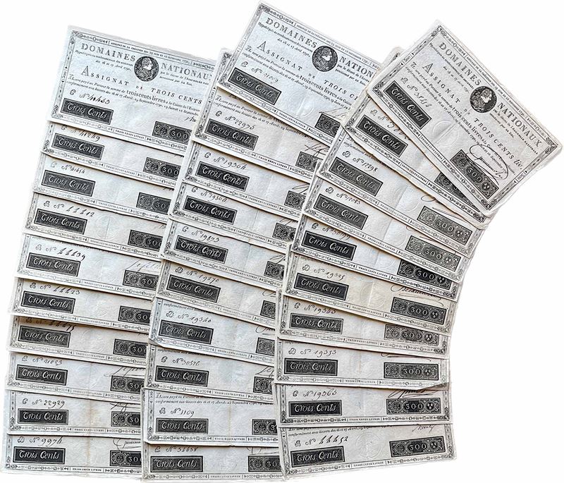 FRANCIA - RIVOLUZIONE. Lotto di 30 Assignat de Trois Cents livres 1791.  - Asta Numismatica - I - Cambi Casa d'Aste