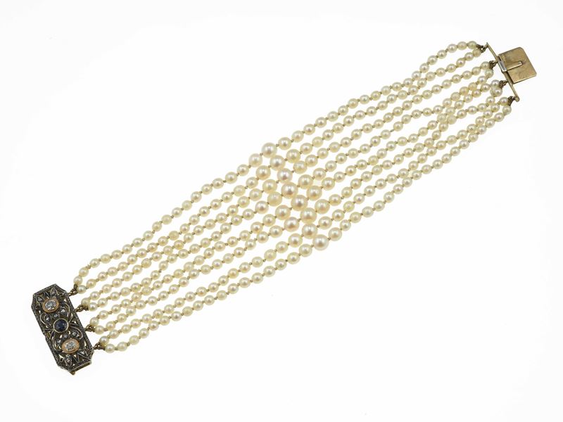 Bracciale con otto fili di perle  - Asta Gioielli - Cambi Casa d'Aste