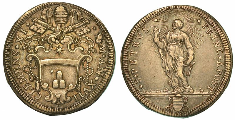 CLEMENTE XI (GIANFRANCESCO ALBANI), 1700-1721. Testone A. XVII.  - Auction Numismatics - I - Cambi Casa d'Aste