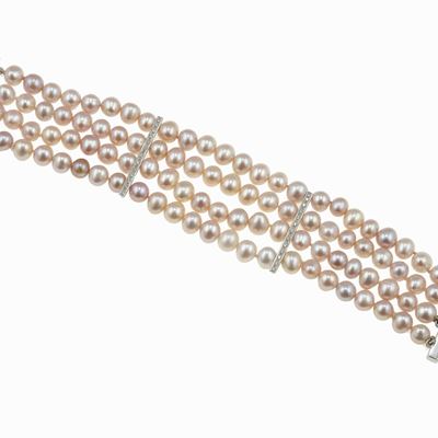 Bracciale con Perle Rosa Coltivate e Piccoli Diamanti