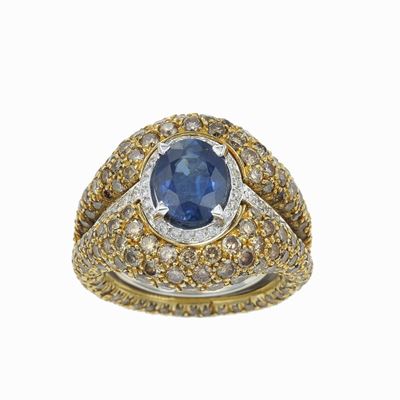 Anello Scomponibile con Zaffiro e Diamanti