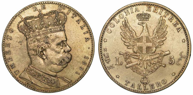 COLONIA ERITREA. UMBERTO I DI SAVOIA, 1890-1896. Tallero 1891.  - Auction Numismatics - I - Cambi Casa d'Aste