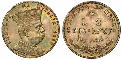 Colonia Eritrea. Umberto i di Savoia, 1890-1896. 2 Lire 1890.