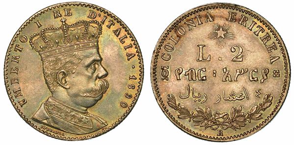 COLONIA ERITREA. UMBERTO I DI SAVOIA, 1890-1896. 2 lire 1890.