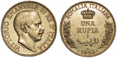 Somalia Italiana. Vittorio Emanuele III di Savoia, 1909-1925. Rupia 1910.
