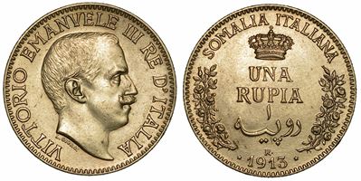 Somalia Italiana. Vittorio Emanuele III di Savoia, 1909-1925. Rupia 1913.