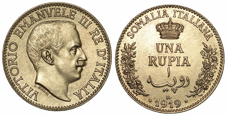 SOMALIA ITALIANA. VITTORIO EMANUELE III DI SAVOIA, 1909-1925. Rupia 1919.  - Auction Numismatics - I - Cambi Casa d'Aste