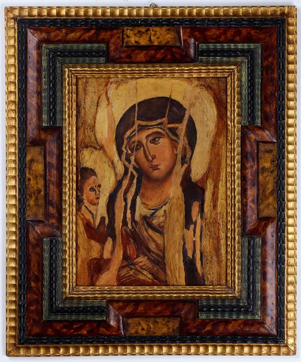 Lotto di due dipinti con soggetti religiosi