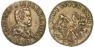 Ferrara. Alfonso II D'este, 1559-1597. Testone 1565.