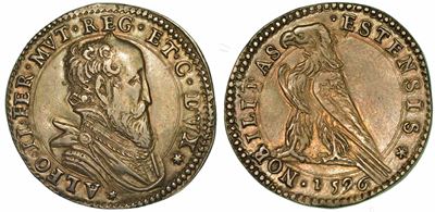 Ferrara. Alfonso II D'este, 1559-1597. Testone 1596.