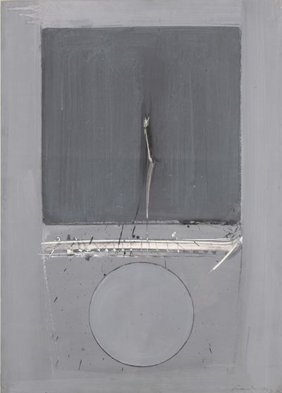 Iniziazione, tempera e matita grassa su cartone applicato su tavola, 1964