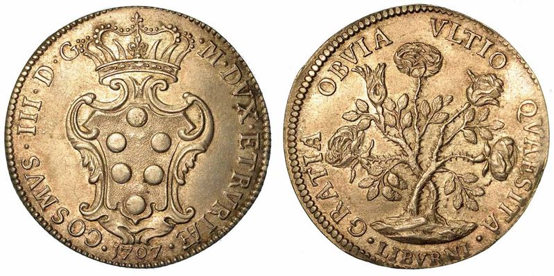 LIVORNO. COSIMO III DE' MEDICI, 1670-1723. Pezza della Rosa 1707.  - Auction Numismatics - I - Cambi Casa d'Aste