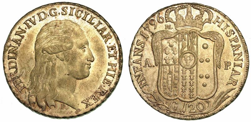 NAPOLI. FERDINANDO IV DI BORBONE, 1759-1799. Piastra da 120 Grana 1796.  - Auction Numismatics - I - Cambi Casa d'Aste