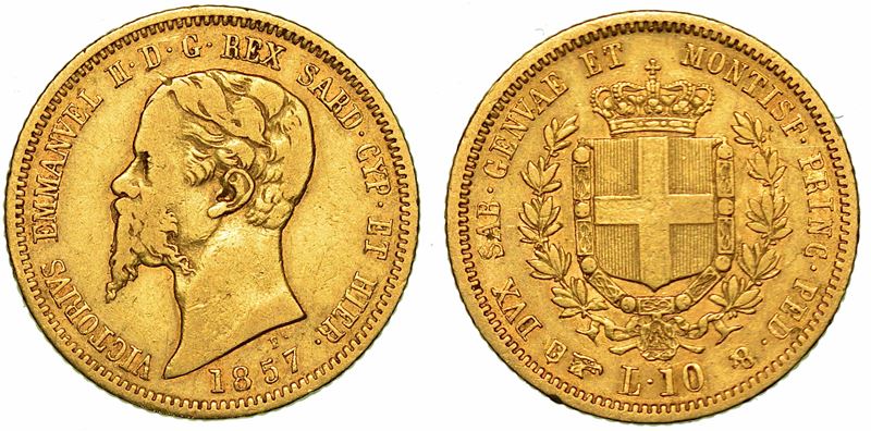 REGNO DI SARDEGNA. VITTORIO EMANUELE II DI SAVOIA, 1849-1861. 10 Lire 1857. Torino.  - Auction Numismatics - I - Cambi Casa d'Aste