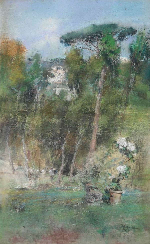 Giuseppe Casciaro - Giardino con sfondo di una villa