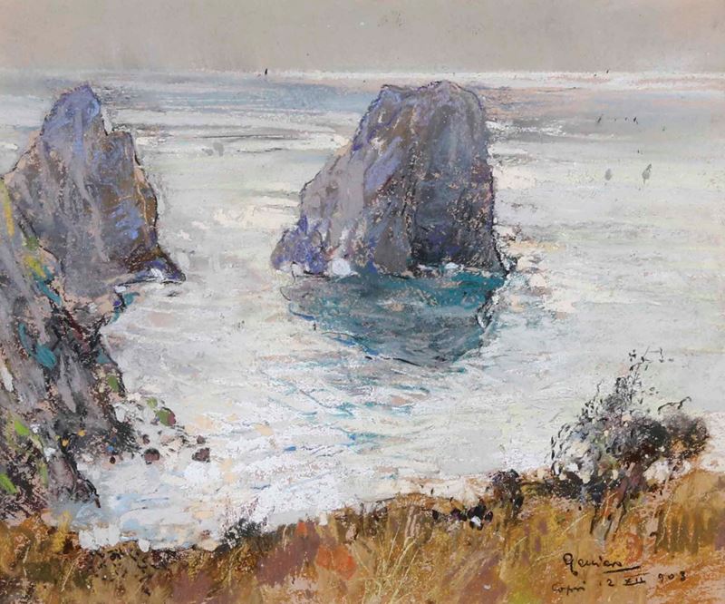 Giuseppe Casciaro : Faraglioni di Capri  - Tecnica mista su carta - Auction 19th and 20th Century Paintings - Cambi Casa d'Aste