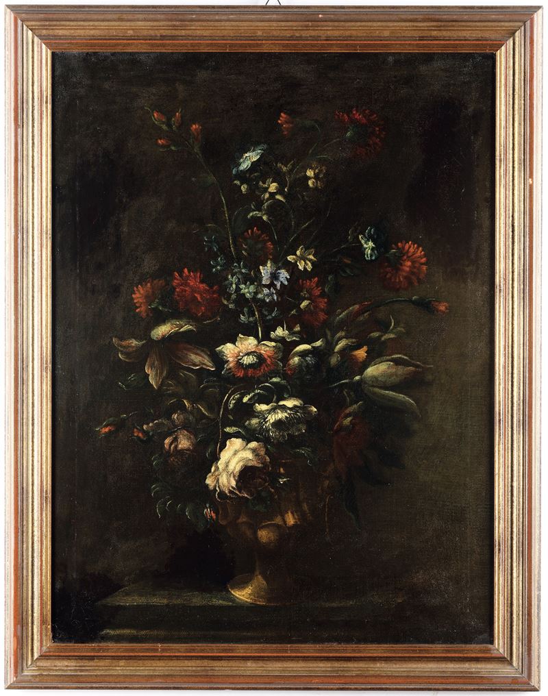 Scuola napoletana del XVIII secolo Natura morta con vaso di fiori  - olio su tela - Asta Dipinti Antichi - Cambi Casa d'Aste