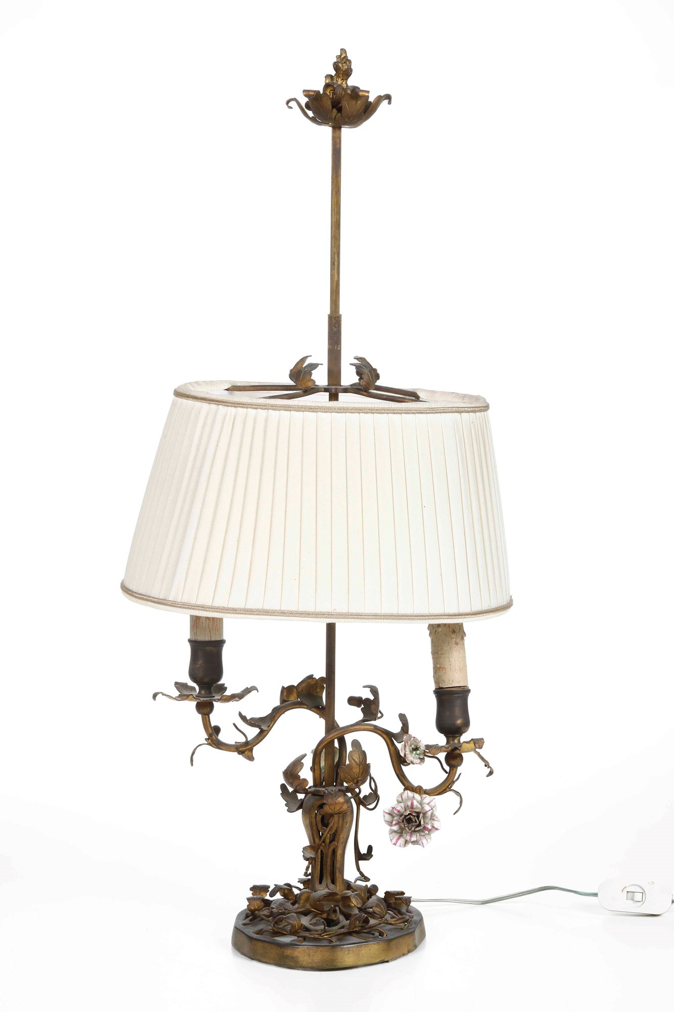 Lotto di Lampadario e Bouillotte in Bronzo Dorato. Francia, XIX Secolo