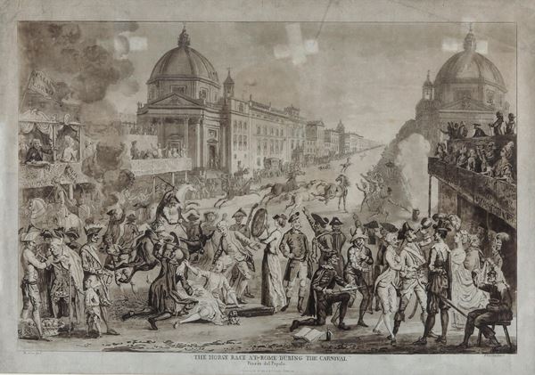 Serie di quattro acque tinte su carta. Paul Sandby (1731-1809) Scene del Carnevale romano con la corsa dei Berberi