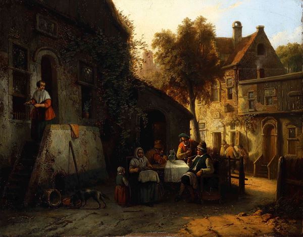 Henri Joseph Gommarus Carpentero - Scena di osteria in un villaggio