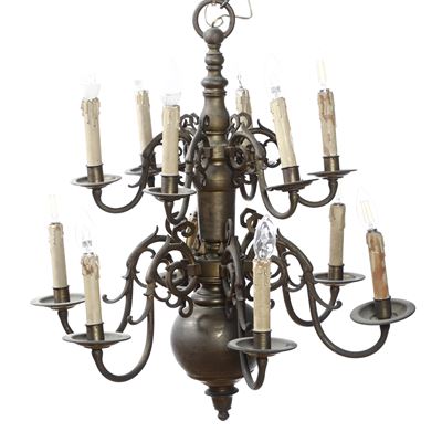 Lampadario in Ottone a Undici Luci. Olanda, XIX Secolo