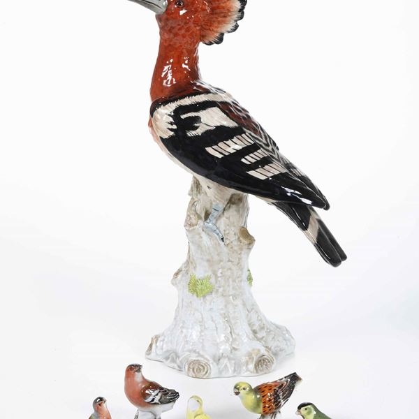 Figura di upupa. Germania, Manifattura di Potschappel, seconda metà del XX secolo.