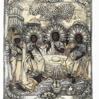La Trinità Dell'antico Testamento. Riza in Argento. Marchi della Città di Mosca per L'anno 1793. ...