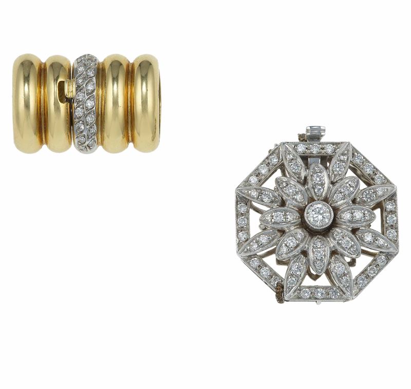 Two diamond and gold clasp  - Auction Jewels - Cambi Casa d'Aste