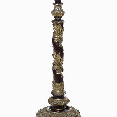 Colonna a Tochon in Legno Intagliato, Laccato e Dorato. XVIII-XIX Secolo